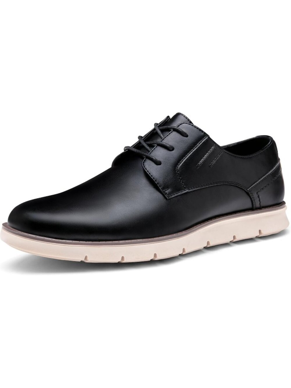 Men's Dark Black Faux Leather Wingtip Round Toe Comfortable Oxford Dress Sneaker